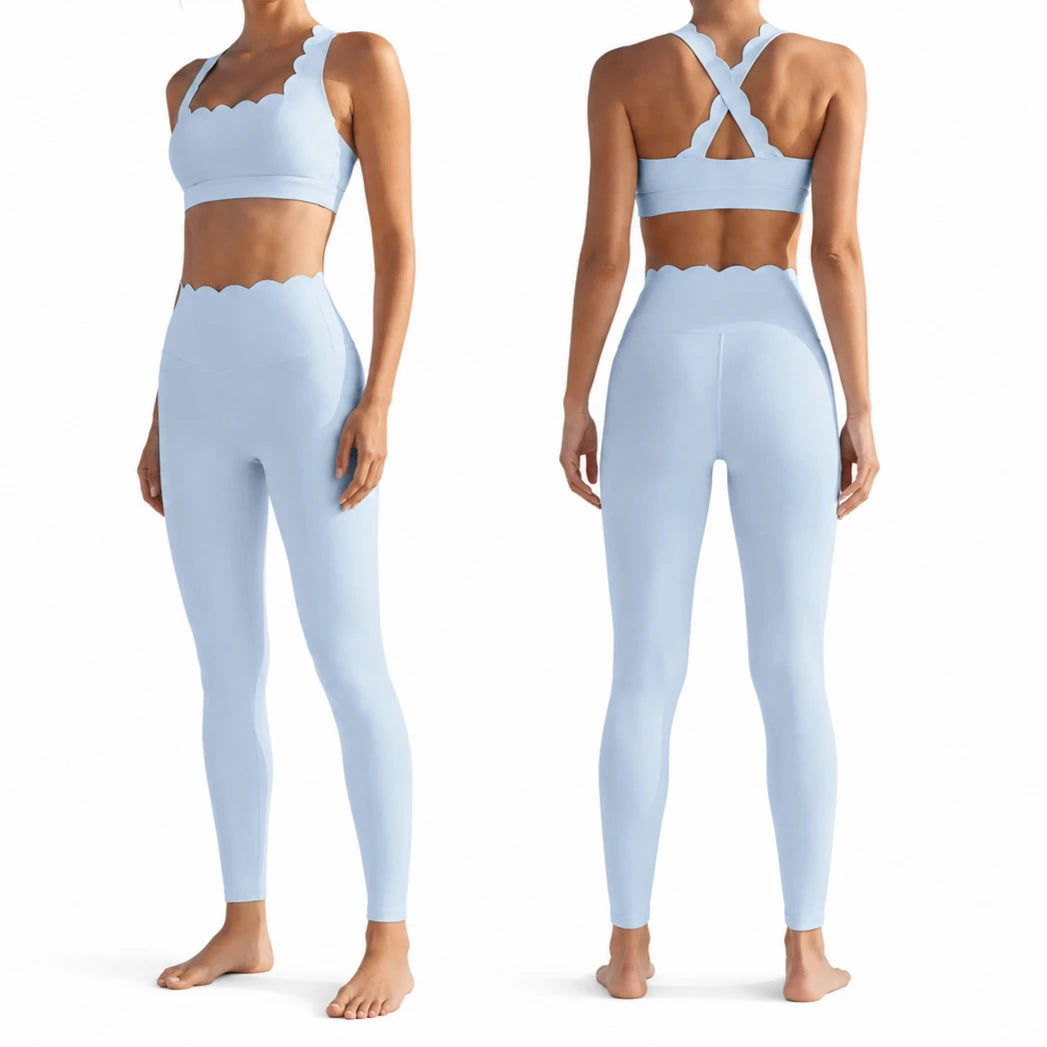 Gym Suit Two Pieces Fitness Yoga Set Women Solid Color Super Streth Slim Fit Running Sportswear Breathable Workout Clothes