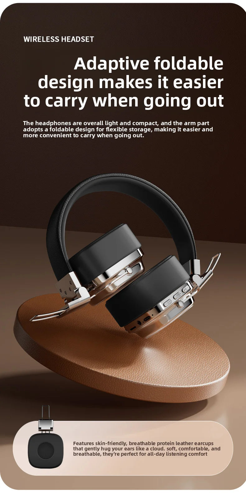 Shoumi Hifi Wireless Headphones Bluetooth Earphones Large Headset Helmets with Mic Support TF-Card Mp3 Play display screen