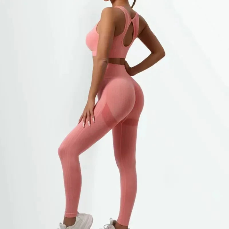 Nahtlose Yoga-Set für Damen, Beauty Back, Sport-BH + Hüftlifting-Leggings, Workout-Set, atmungsaktives Fitness-Set, Fitnessstudio-Kleidung