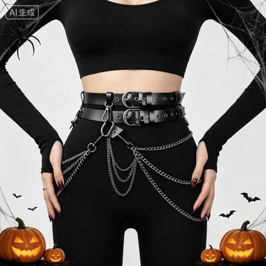 Harness PU Leather Women Punk Gothic Chain Tassel Waist Harness Adjustable Street Accessory For Daily Club Rave Party Outfit