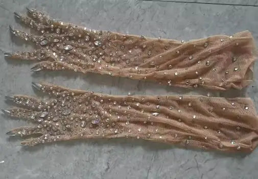 Sparkly Gold Crystals Fringes Leotard Women Rhinestones Performance Dance Costume Stage Wear Club Outfit Sexy Tassel Bodysuit