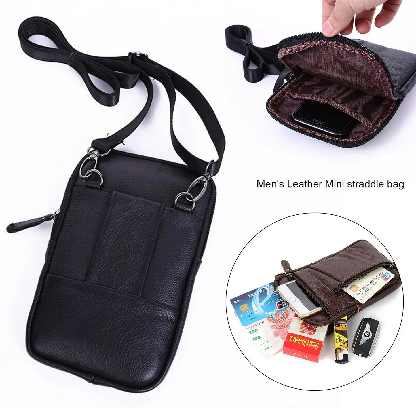 Men'S Shoulder Bag Multi-Function Leather Messenger Bag Casual Crossbody Bags High Quality Male Purse Phone Men'S Chest Pack