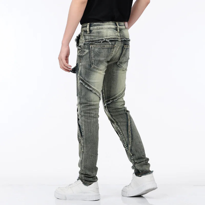 High-Quality Stylish Washed Men's Luxury Designer Jeans Trendy Men Vintage Denim Stretch  Workwear  Motorcycle Boyfriend Jeans