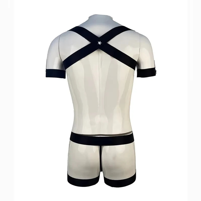 Mens Sexy Chest Harness Straps with Crotchless Panties Fetish Gay Body Bondage Costume Erotic Porno Sissy Lingerie for Man