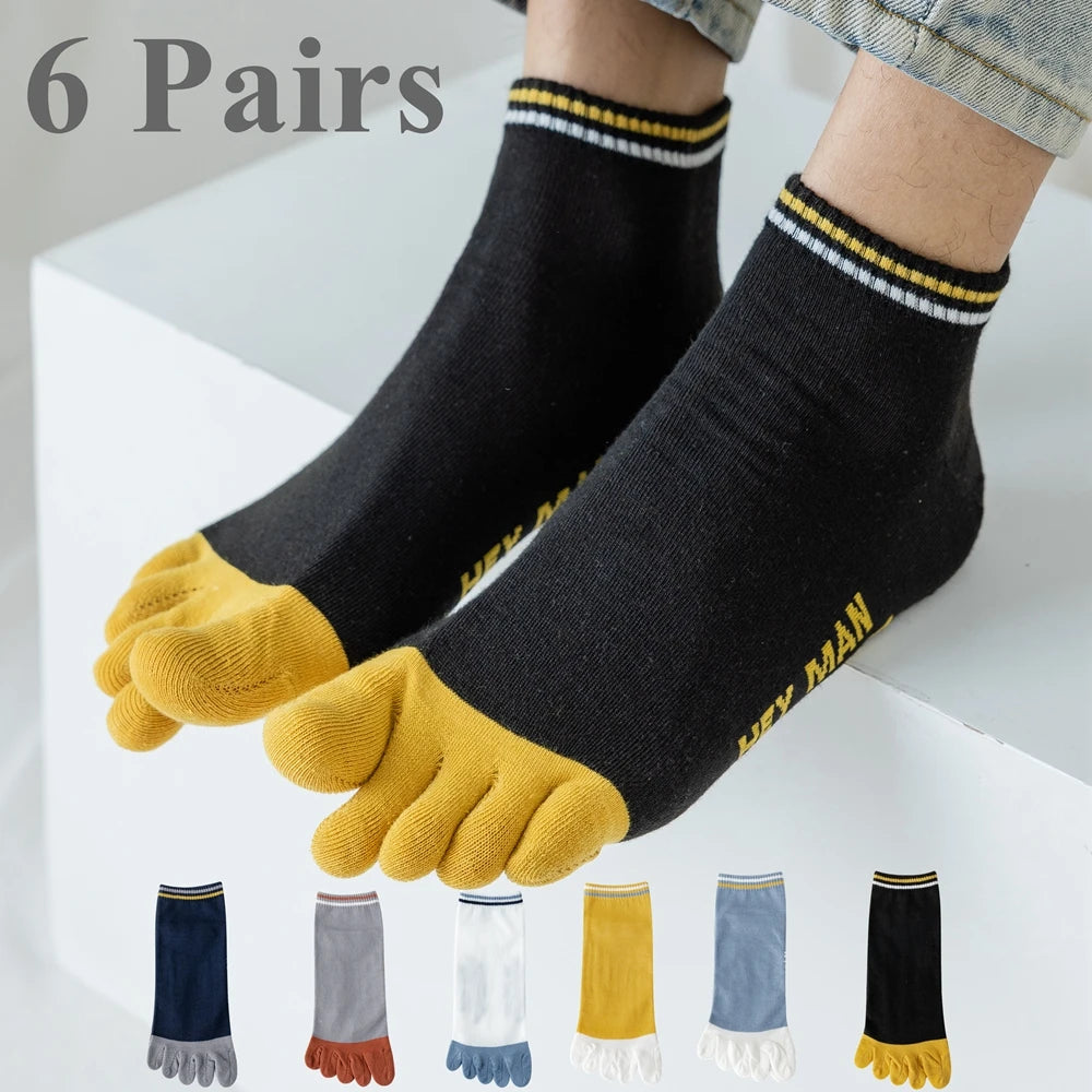 6 Paar geteilte Zehensocken für Herren, niedrig geschnittene Söckchen mit Fingern, hochwertige Baumwolle, Fünf-Finger-Socken, Frühling/Sommer, dünn