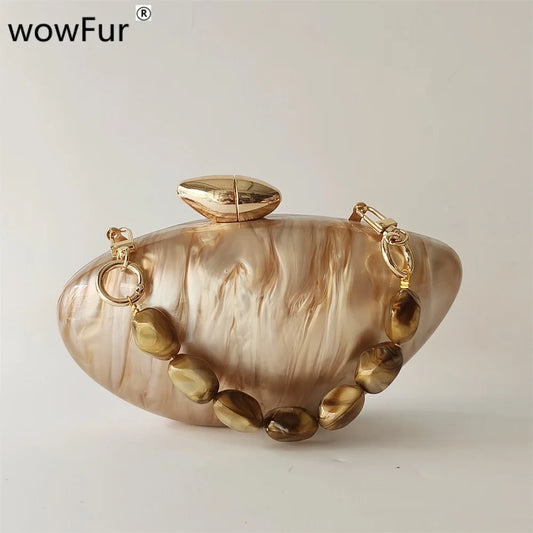 Shell Brand Pearl Brown Marble Acrylic Box Clutches Evening Bag Wedding Party  Female Mini Purse Evening Female Bridal Handbag