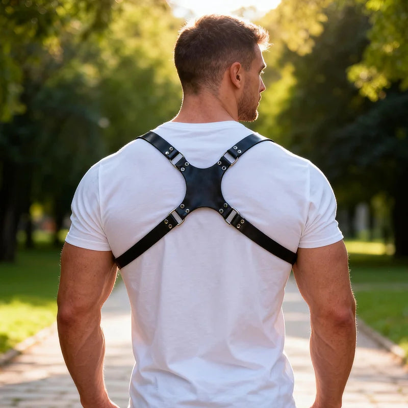 Steampunk Punk PU Leather Chest Harness for Men, Adjustable Suspender Braces Costume Accessory for Burning Man Rave Cosplay Part