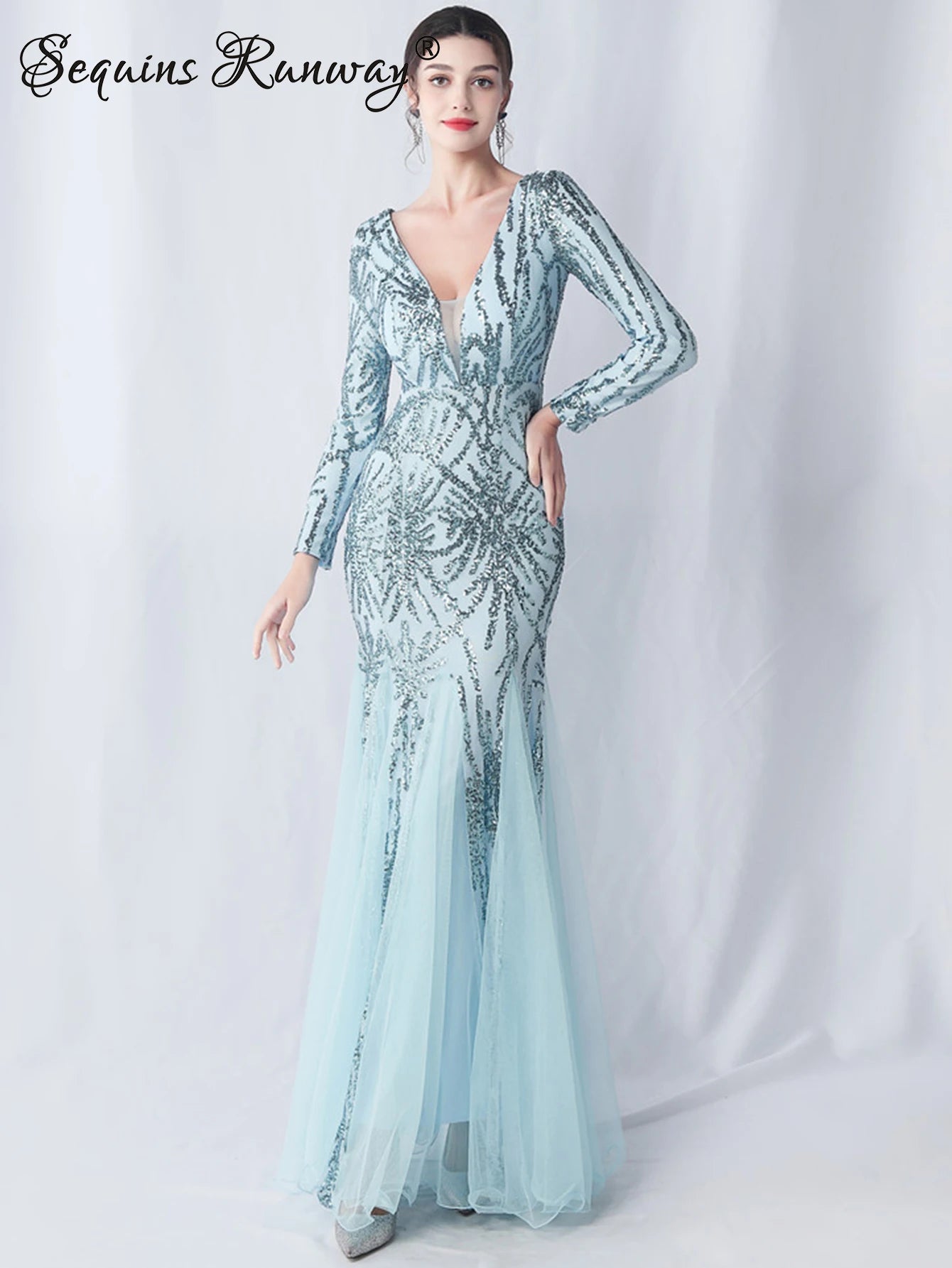 Sexy backless maxi sequin summer dress women elegant luxury mesh wedding party dresses woman long sleeve evening dresses vestido