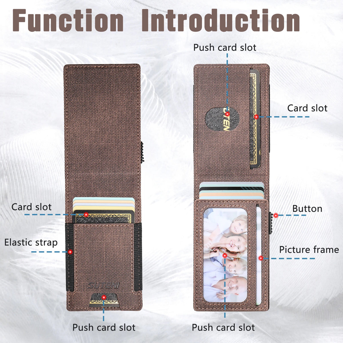 SUTENI Faux Leather Card Slot Wallet Flip Cover Unisex Card Box Pressing The Button Automatically Ejects The Card