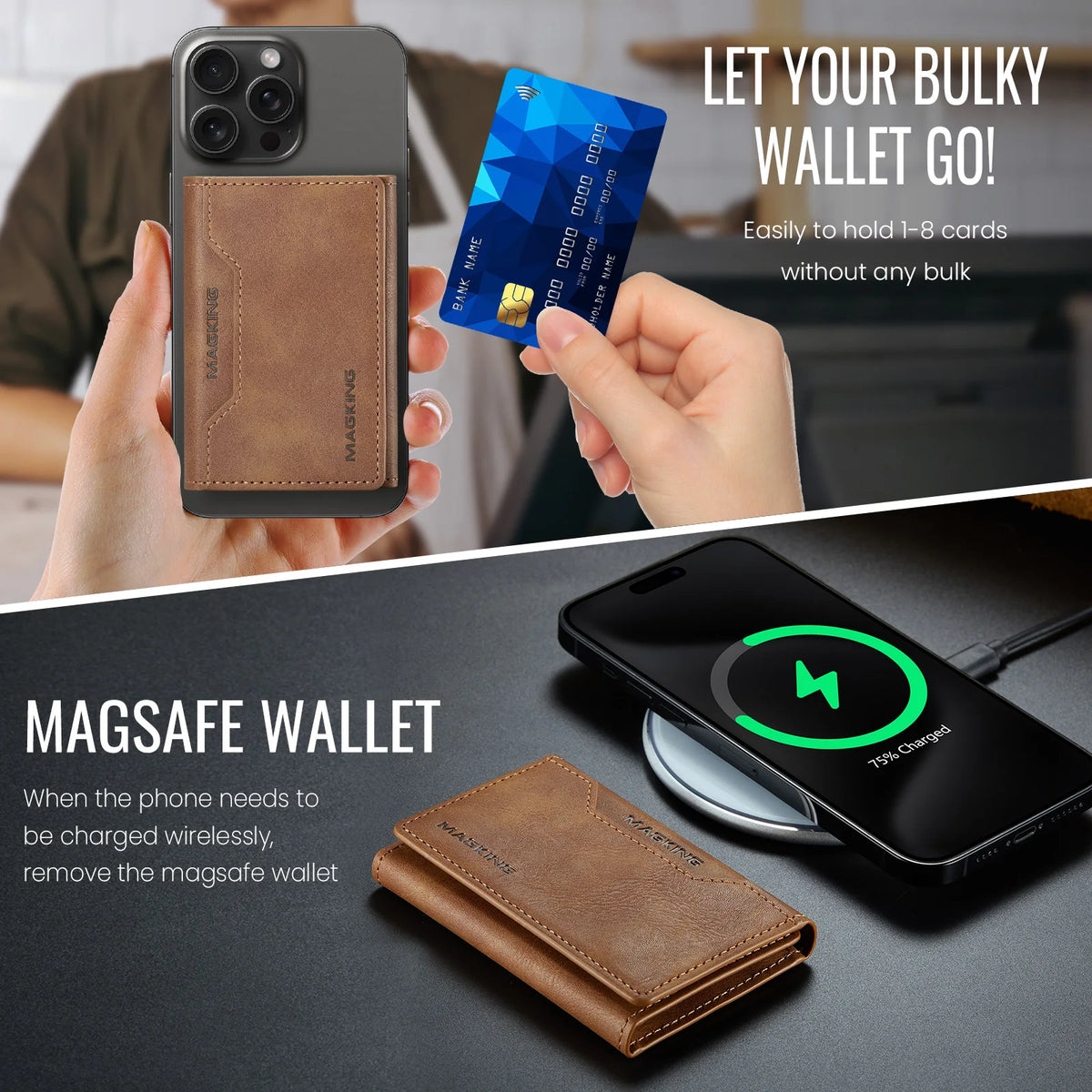 For IPhone 12 13 14 15 16 17 18 Pro Max For Magsafe Leather Wallet Magnetic Cellphone Card Holder Bank Card Strong Magnet Case