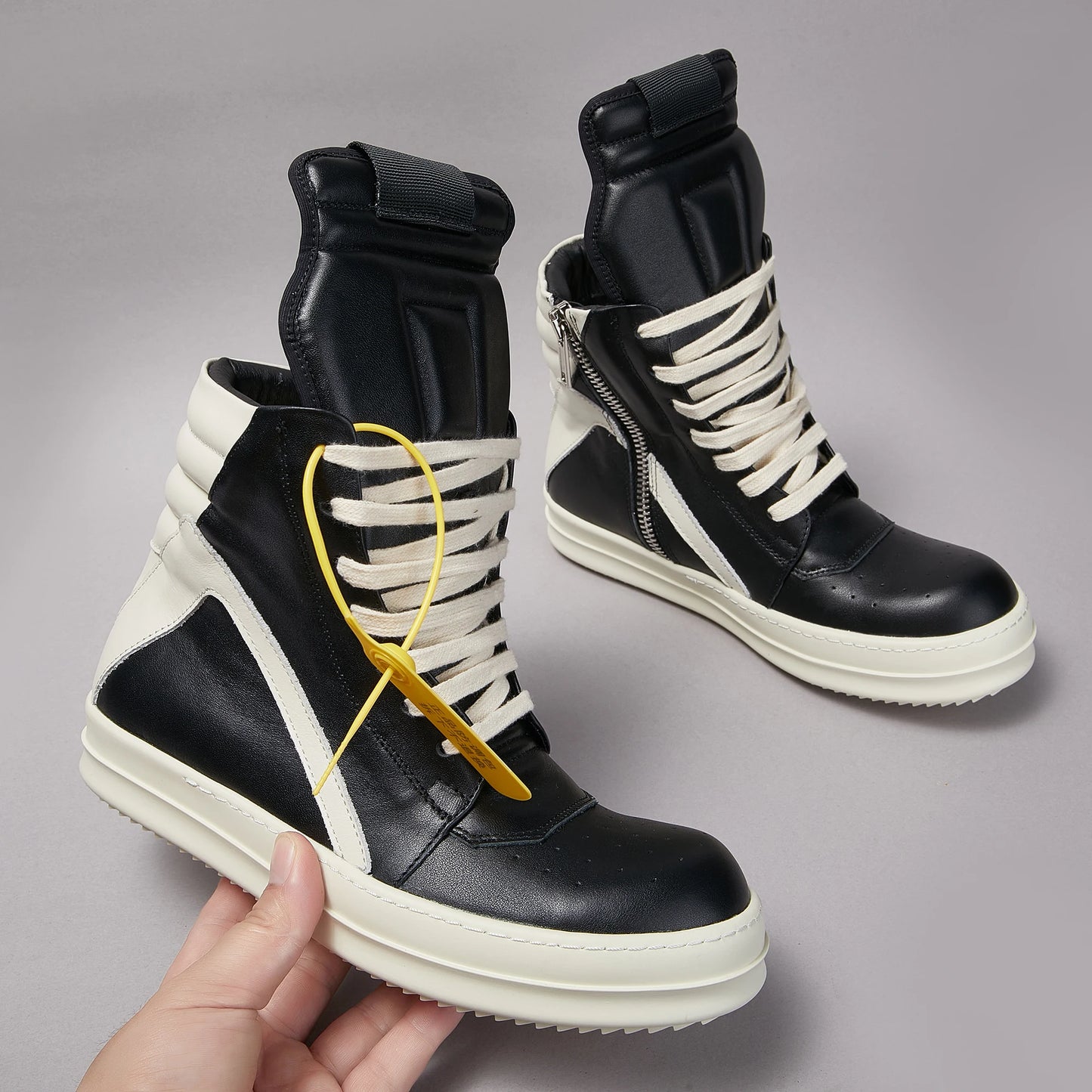 Brand Men Shoes Casual High Top Quality Women Sneaker Black Ankle Boot Genuine Leather Fashion Designer Thick-sole Flat Zip Shoe