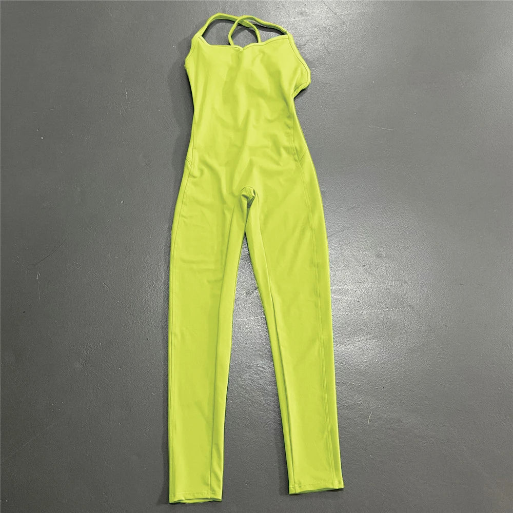 Rückenfreier Sportanzug für Damen, 2023, Lycra, Fitness-Overall, einteiliger Overall, Shorts, Sport-Outfit, Fitnessstudio, Trainingskleidung für Damen, Sportbekleidung