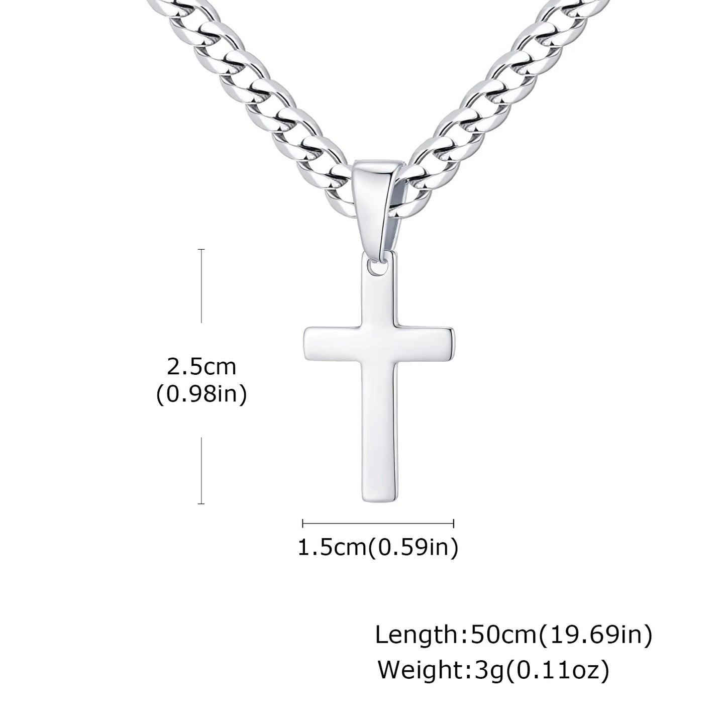 High Quality Cross Necklace for Men Boys,Stainless Steel Pendant with 5MM Cuban Chan,Classic Simple Jewelry Gift
