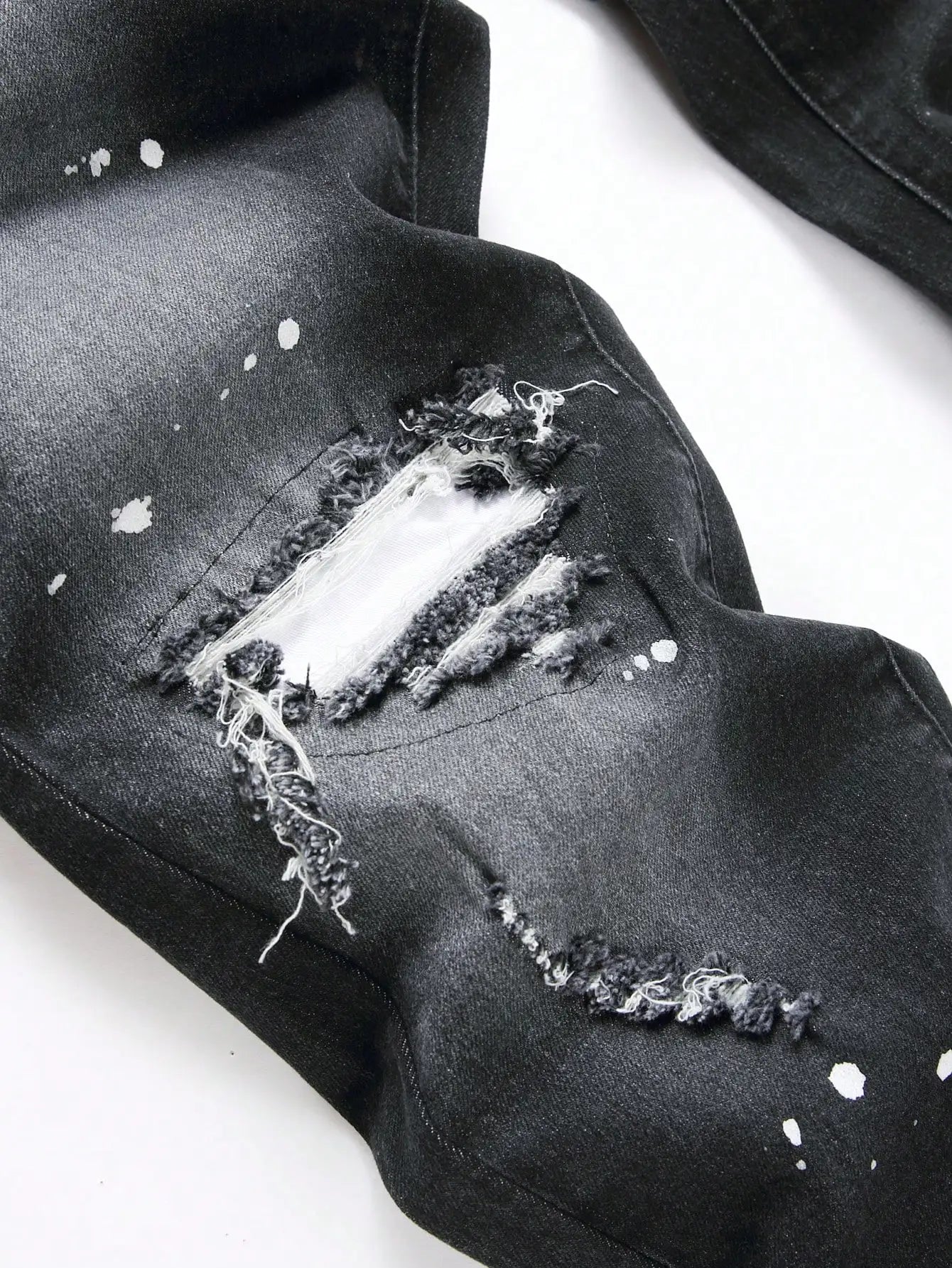 High Stretch Men Skinny Ripped Jeans Paint Splatter Denim Pants Slim Fit Distressed Hole Jeans Male Hip Hop Streetwear Trousers