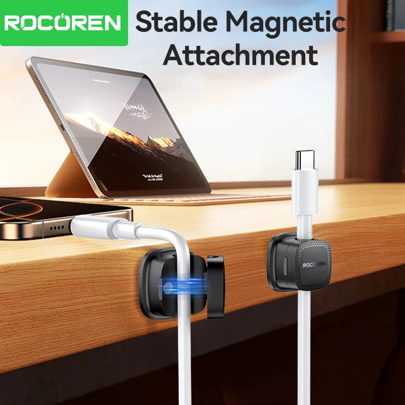 Rocoren Magnetic Cable Sorting Desktop Self Adhesive Cable Clamp Adjustable Cable Management Clamp for Earphone Cable Data Cable