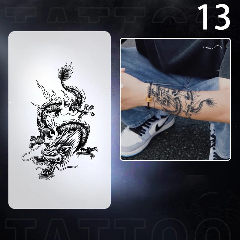 1pc Dragon Tattoo Sticker Realistic Dragon Fake Tattoo Stickers For Men Boys Kids 3D Dragon Temporary Tattoos Washable Tattoos