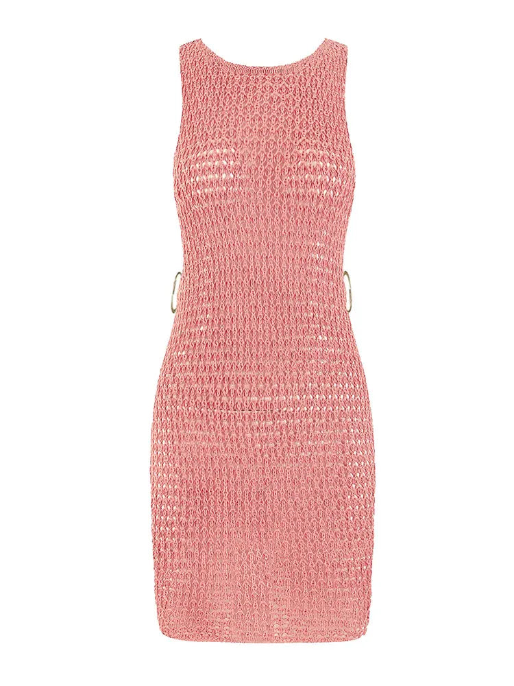 Summer Sexy One Neck Cut Out Circle Decoration Corset Slim Beach Mini Dress Women Seaside Beachwear Swimwear Cover Up
