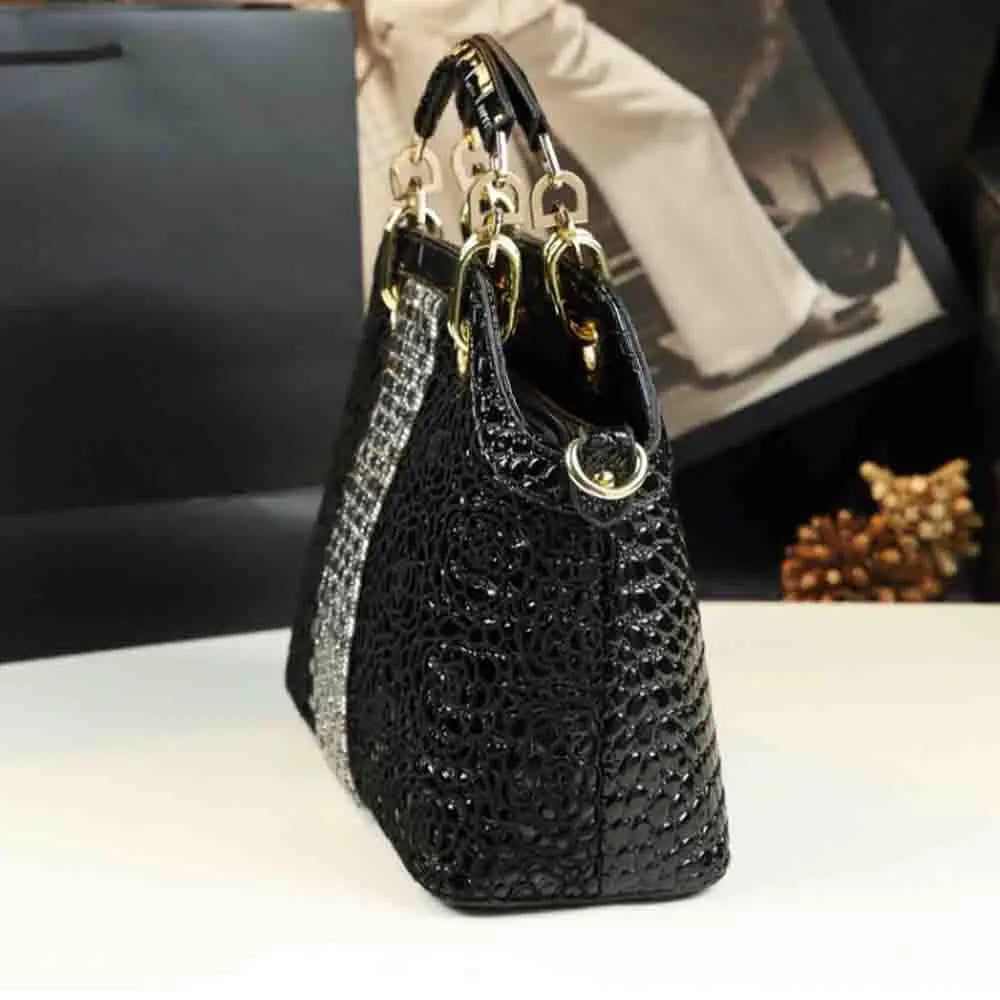 Luxury Women Tote Noble Ladies Shoulder Handbag High Quality Crocodile Print Lattice with Diamond Chic Madam Dinner Purses