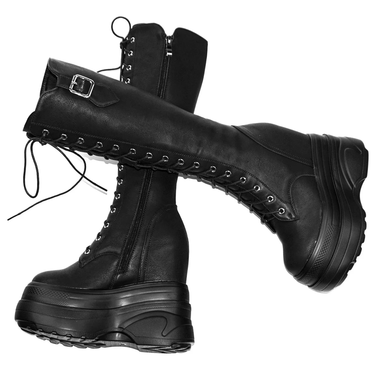 16cm High Heel Pumps Plus Size 43 44 45 46 47 Shoes Women Cow Leather Wedges Vulcanized Shoes Female Round Toe Fashion Sneakers