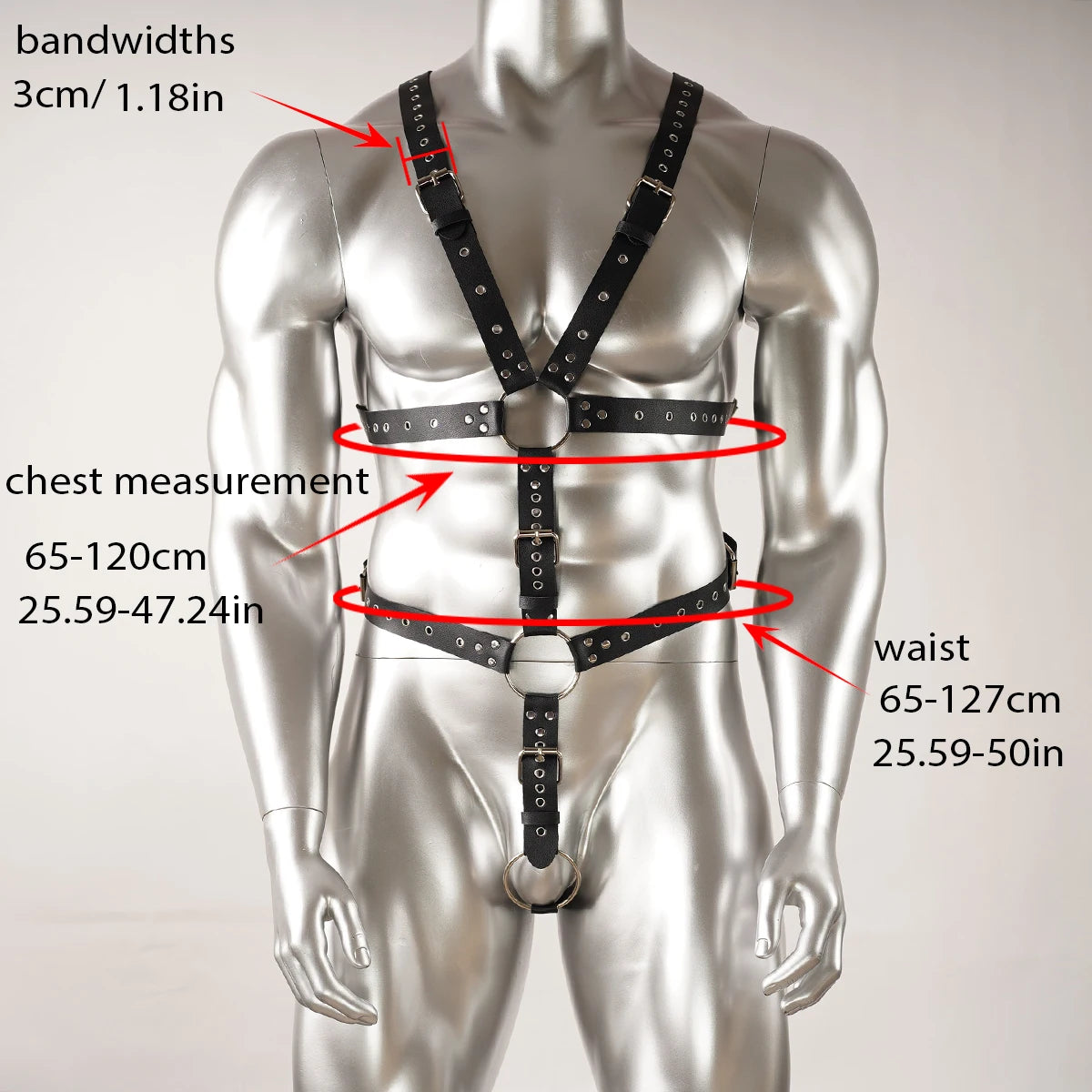 1pc Men's Leather Underwear Full Body Harness, Men's Thongs and Leather Tops, Mens Harnesses