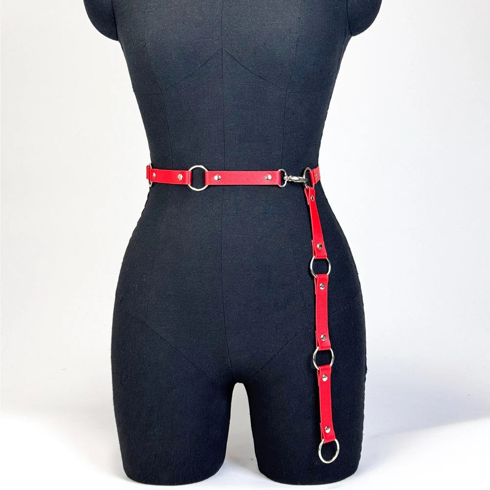 Women Fashion PU Leather Belt Cool Punk Rock Gothic Harness Belts Street Style Red Festive Exotic Party Clothing Accessorie