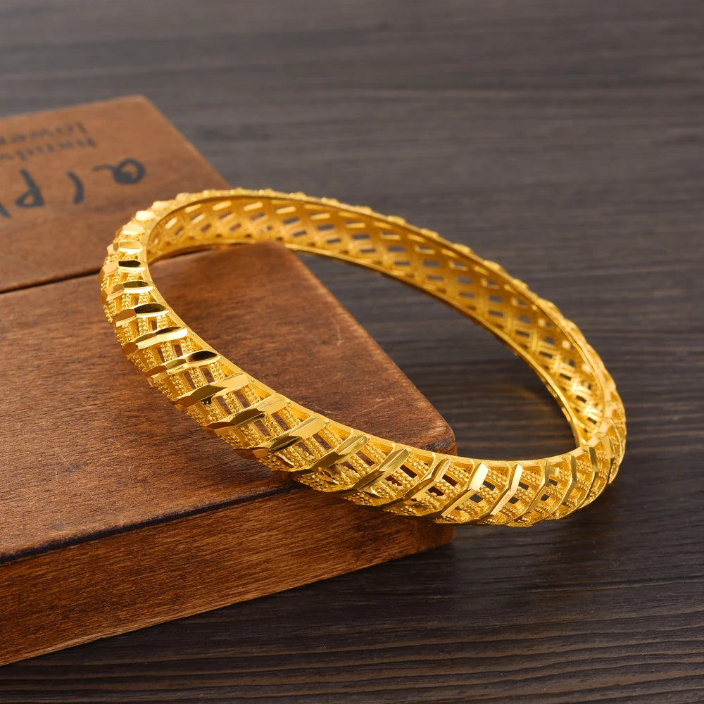 24K Gold Plated 68MM Fashion Europe Dubai Wedding Bangle Ethiopian High Quality Classic Nicely Cute Bracelet Women Birthday Gift