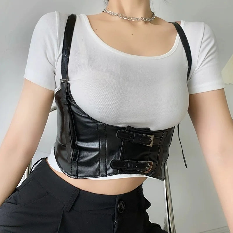 European and American street photography fashion belt decoration black ins punk style suspender with suit belt female corset