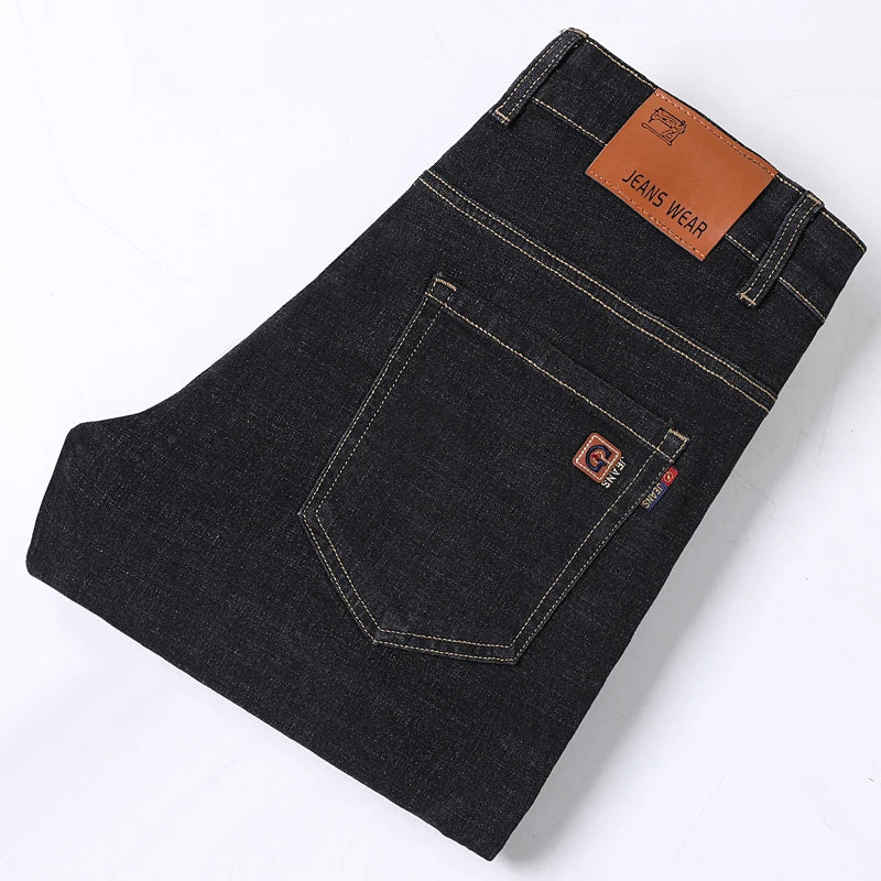 Business Thin Denim Jeans for Men Straight Stretch Cotton Work Pants Business Casual Lightweight Trousers Spring Autumn Workwear