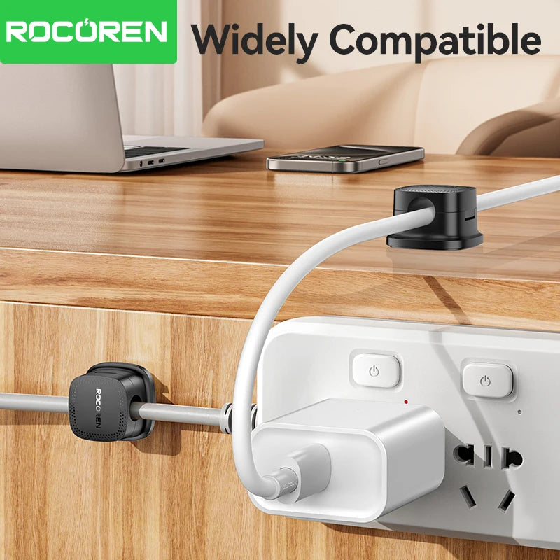 Rocoren Magnetic Cable Sorting Desktop Self Adhesive Cable Clamp Adjustable Cable Management Clamp for Earphone Cable Data Cable