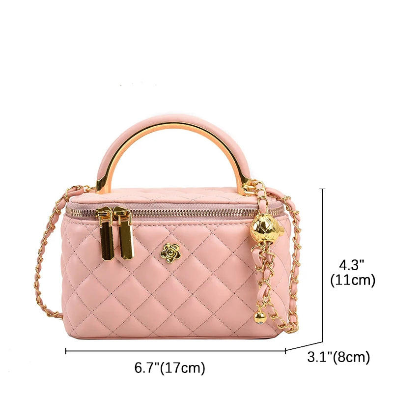 Quilted Shoulder Bag for Women PU Leather British Style Handbag Ladies Chain Crossbody Bags Female Small Square Pocket