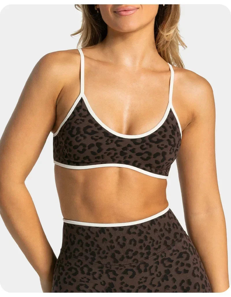 2PCS  High Quality Yoga SetNew Leopard Print Sports Underwear, Shockproof Butt Lift Workout Sports Trousers Women Activewear