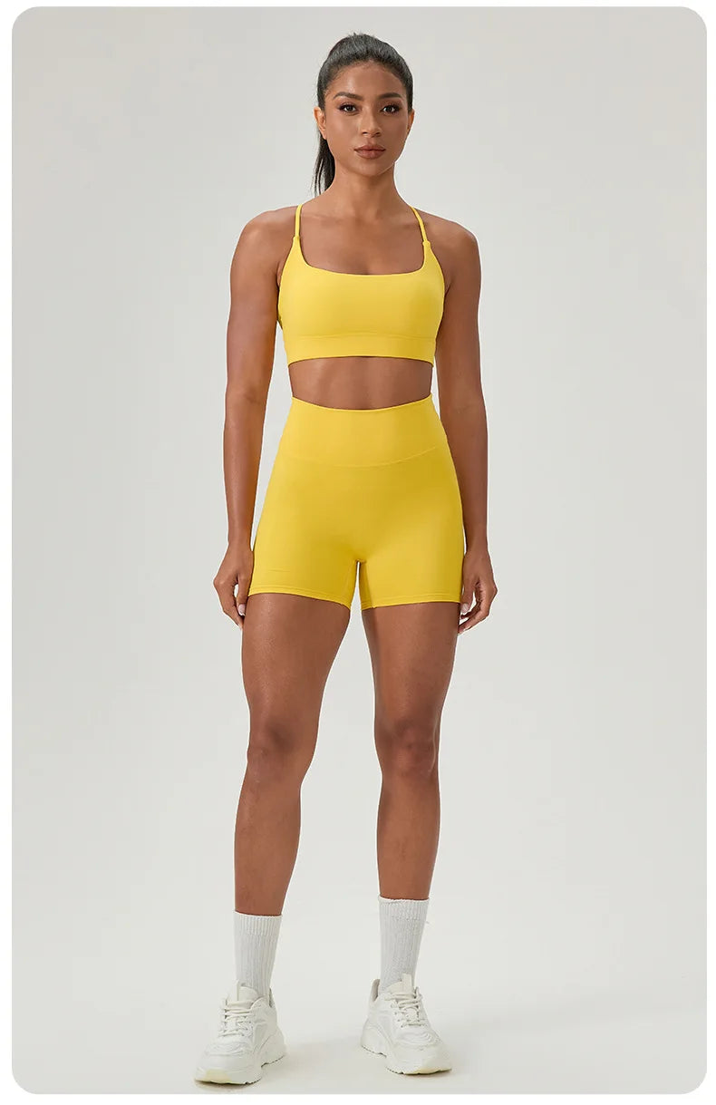 Yoga suit set, sexy back, sports bra, high waist, hip lifting, tight shorts, running and fitness two-piece set Women' Yoga sets