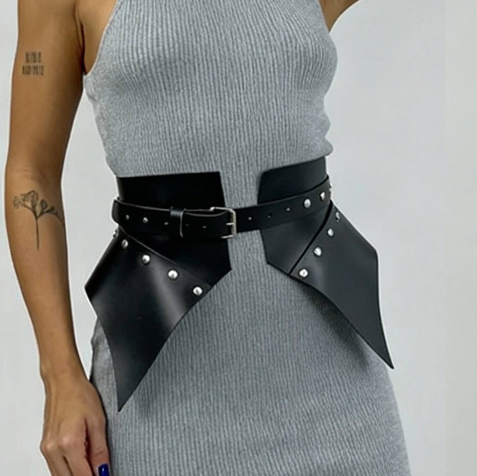 Fashion PU Leather Corset Belt, Gothic Wide Peplum Waist Cincher Belt, Corset Belt Skirt Street Style Daily Outfit.