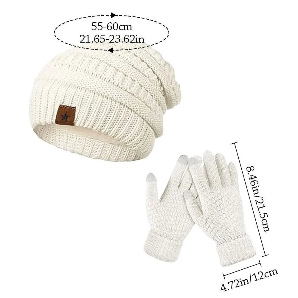 2PCS/Set Gift Warm Women Hats Gloves Set Soft Ear Protection Winter Warm Mitten Windproof Plush Beanie Cap for Men Women