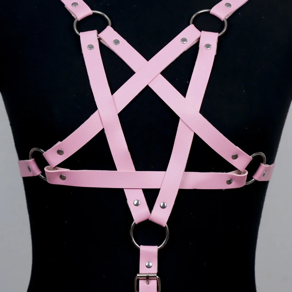 Leather Body Harness Belt, Pentagram Body Cage Harness Punk Grunge Kawaii Rave Pastel Pink,PU Leather Outfit Costume