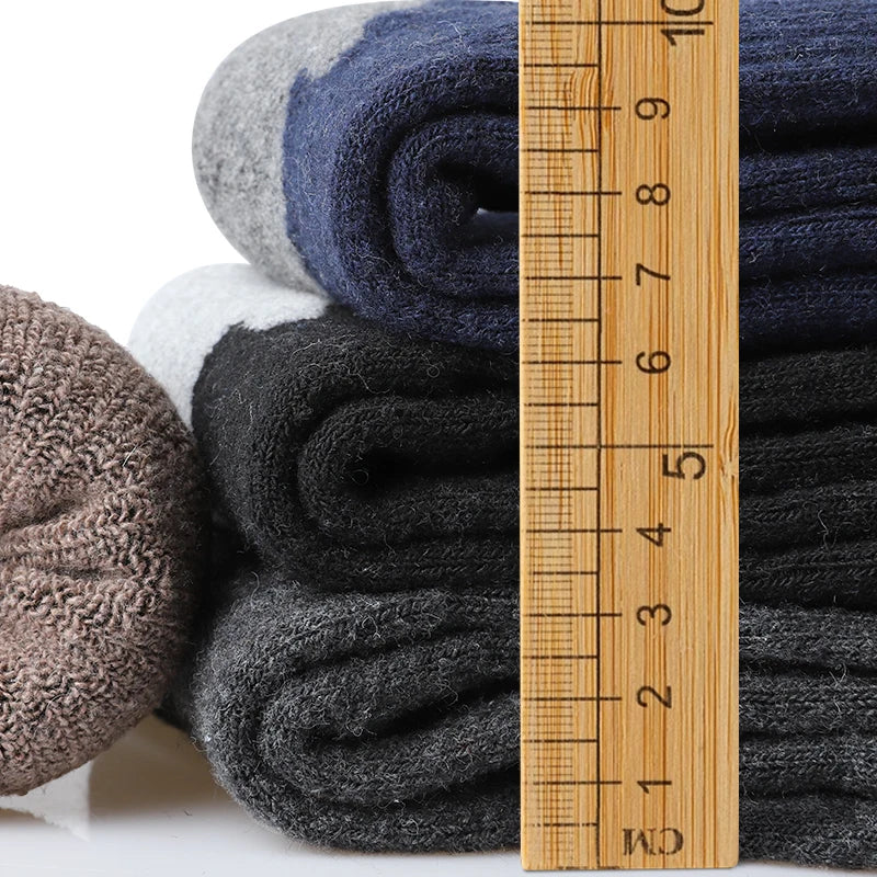 4Pairs Thick Warm Wool Mid Calf Socks Winter Men's Solid Color Cold Proof Sports Socks Men's and Women's Universal Knitted Socks