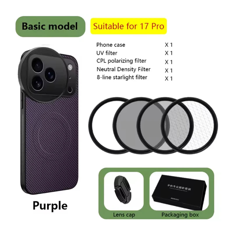 4 in 1 58mm Filter Set for iPhone 17 Pro/Pro Max With Universal CPL UV ND8 Starling Filter Magnetic Wireless Charging Phone Case