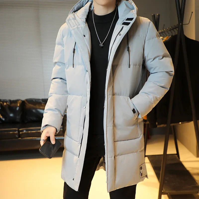 Jacket Men's Thickened Warm Long Coat Casual Slim Fit Hooded Men's Parkas Winter Solid Cotton Padded Jacket Brand clothing