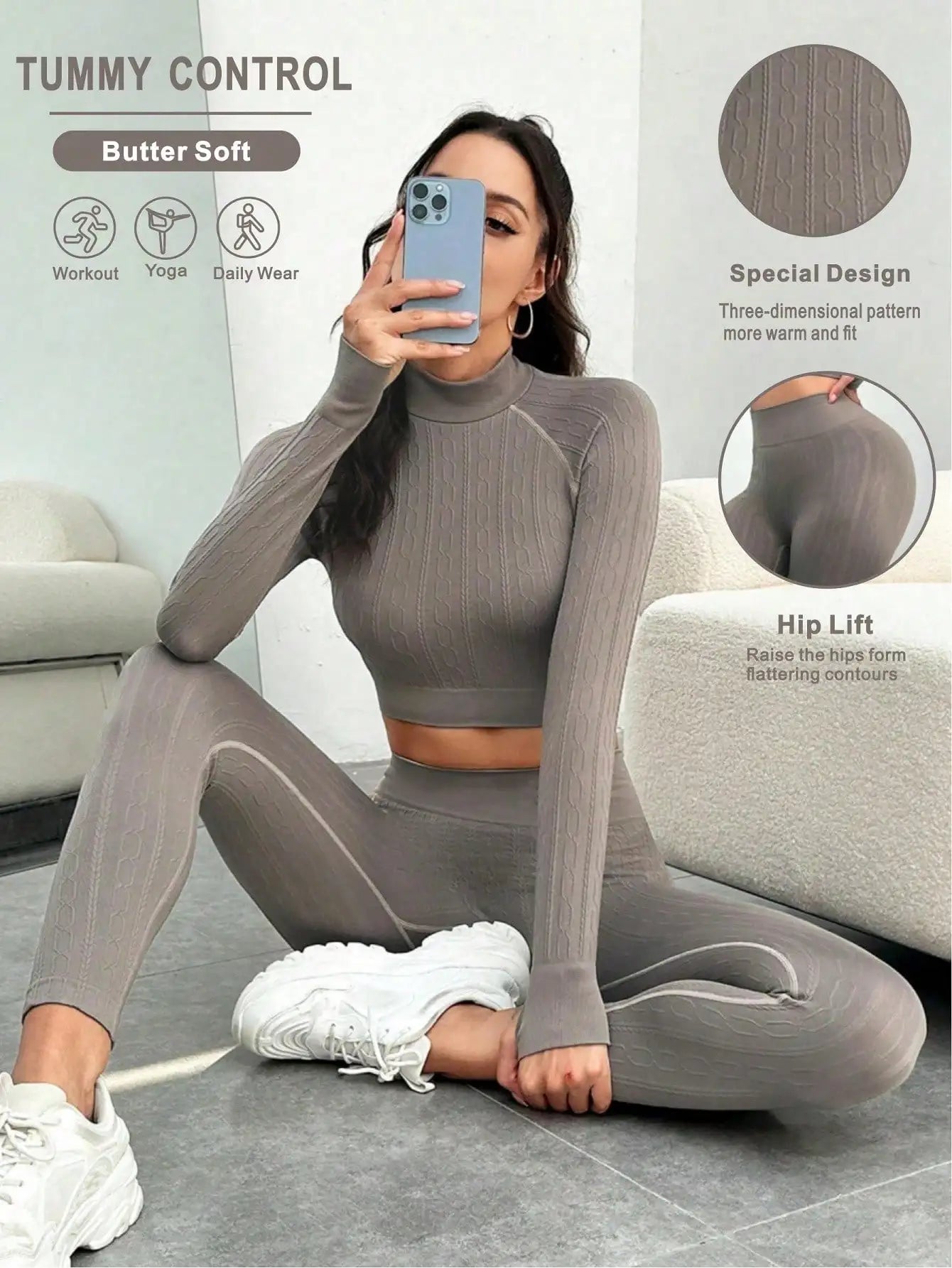 Yoga Set Women's Sportswear Yoga Clothes Fitness Long Sleeve Sports Suit Gym Top High Waist Leggings Sets