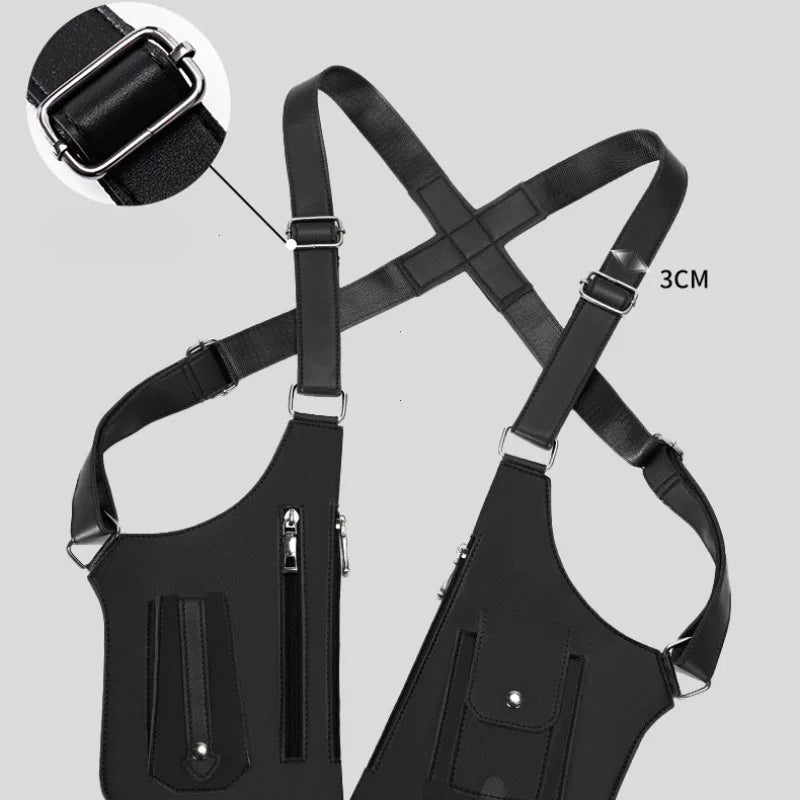 Luxury Design Men's Tactical Vest Bag High Quality PU Leather Man Chest Bag Phone Pouch Vintage Design Underarm Back Pack Bags