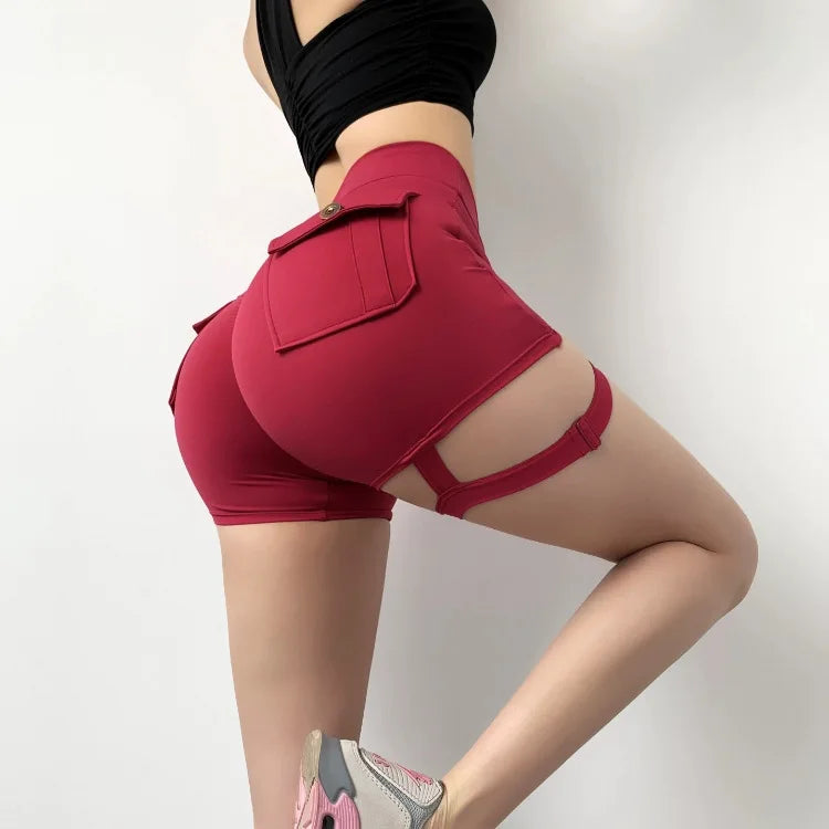Sexy Shorts Women Sport With Pocket Buttocks Fitness Summer High Waist Tights Leggings Push Up Female Shorts Gym Clothing Pants
