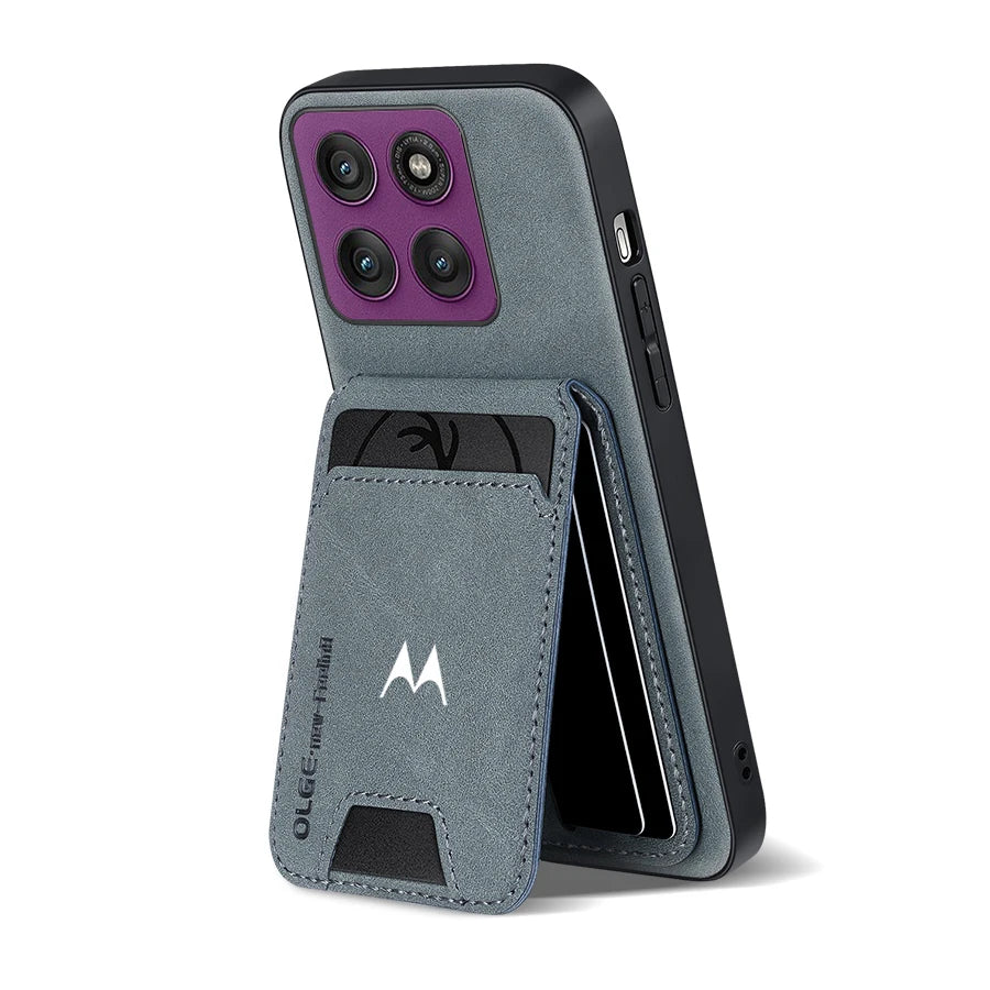Business Luxury Sheepskin Leather Case For Motorola Signature Edge 60 70 Fusion Plus Pro Card Holder Magnetic Stand Phone Cover