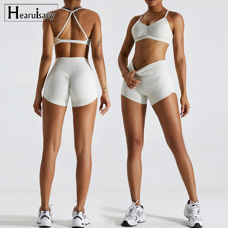 Scrunch Workout Anzug Frauen Zwei-Stück Yoga Anzug Sportswear Gym Set Frauen Trainingsanzug Läuft Yoga Kleidung Sport Bh Fitness shorts