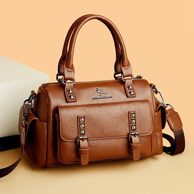 High Quality Soft Leather Women's Handbags Luxury Designer Female Boston Bag Luxury Large Capacity Shoulder Bags Sac A Main