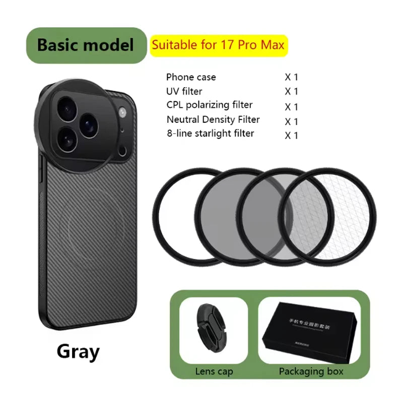 4 in 1 58mm Filter Set for iPhone 17 Pro/Pro Max With Universal CPL UV ND8 Starling Filter Magnetic Wireless Charging Phone Case