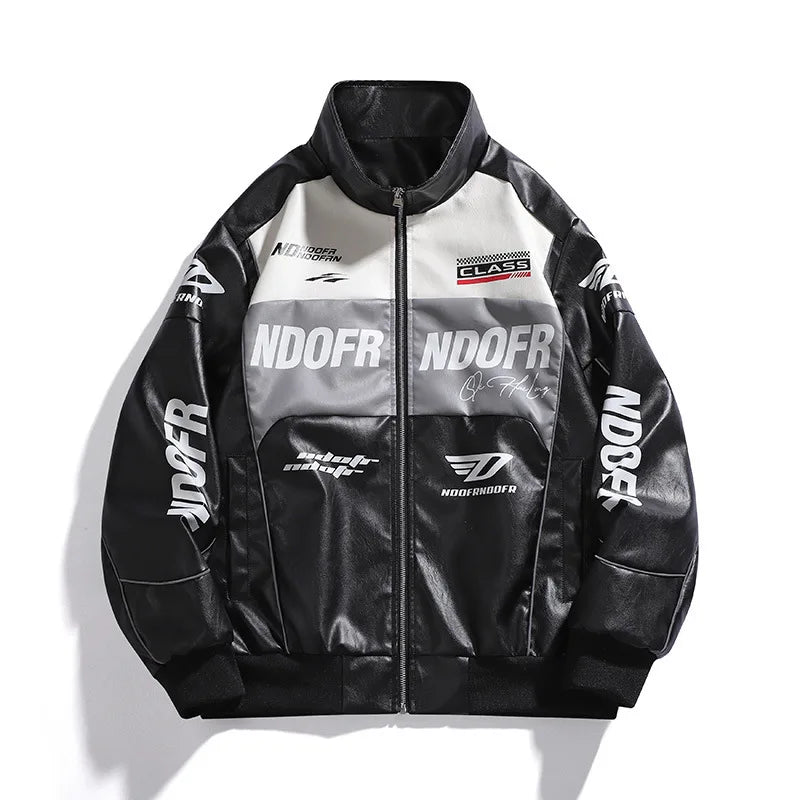 New Motorcycle PU Leather Bomber Jacket Japanese Loose Fashion Flight Jacket Large Size Men's Printed Faux Leather