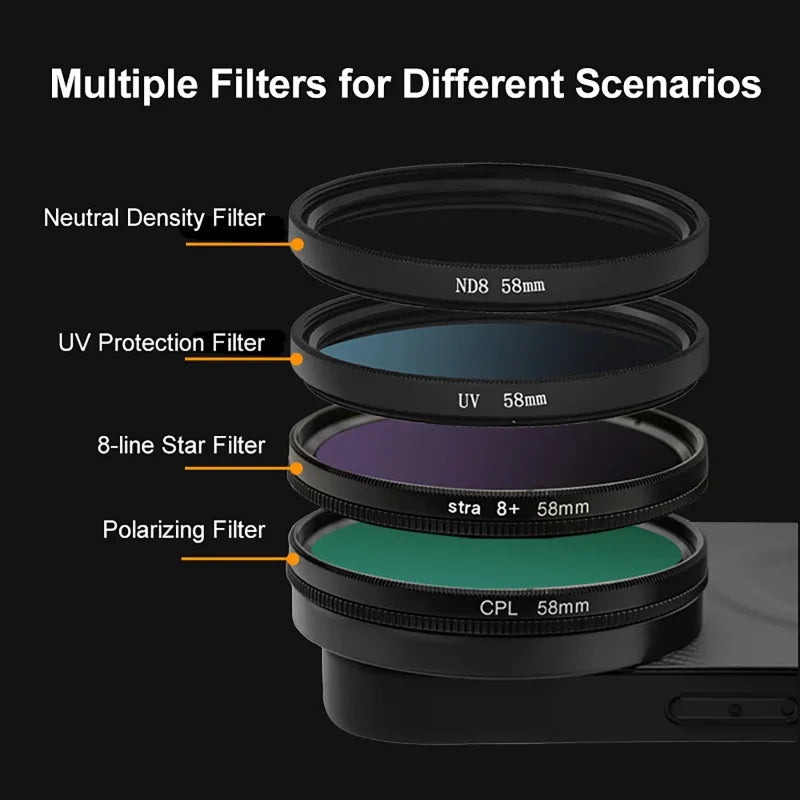 4 in 1 58mm Filter Set for iPhone 17 Pro/Pro Max With Universal CPL UV ND8 Starling Filter Magnetic Wireless Charging Phone Case