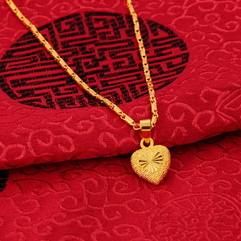 UMQ Pure 24k Gold Color Necklace Clavicle Chain for Women's Necklace Love Heart Pendant Yellow Gold Valentine's Day Fine Jewelry