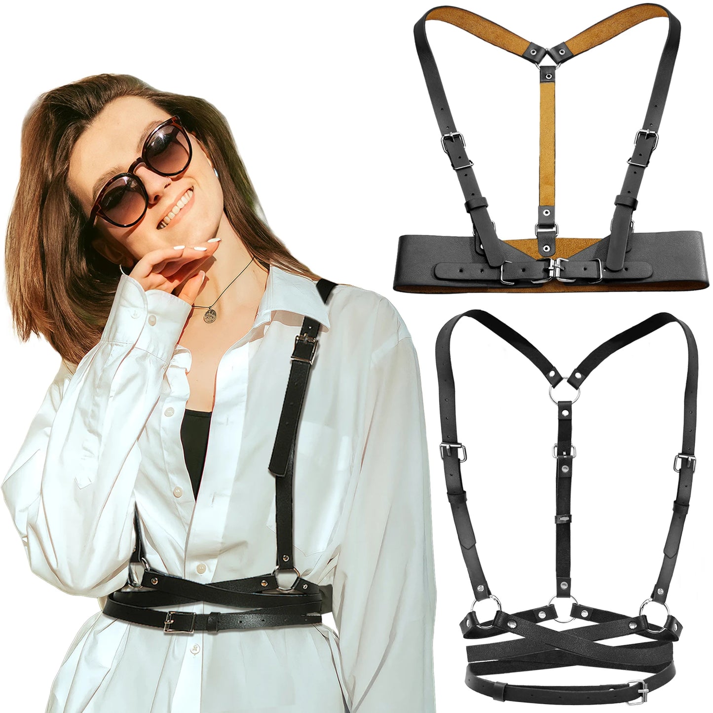 Women Waist Punk Leather Harness Belts Adjustable Body Chain Fashion Goth Suspender Corset Belt for Cosplay Accessories Harajuku