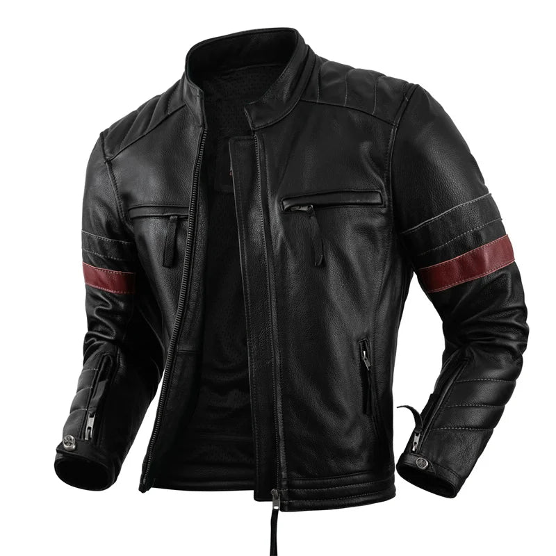 Motorcycle Jacket Men's Casual Real Leather Jacket Spring And Autumn Off-road Motorcycle Racing Rider Leather Jacket